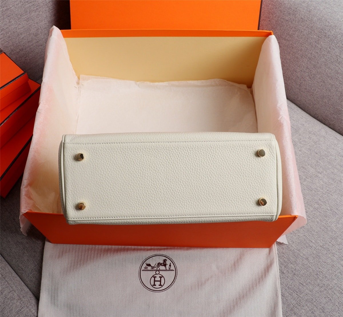 H**me5 Kelly White Sellier Rouge Epsom Gold Hardware 25Cm