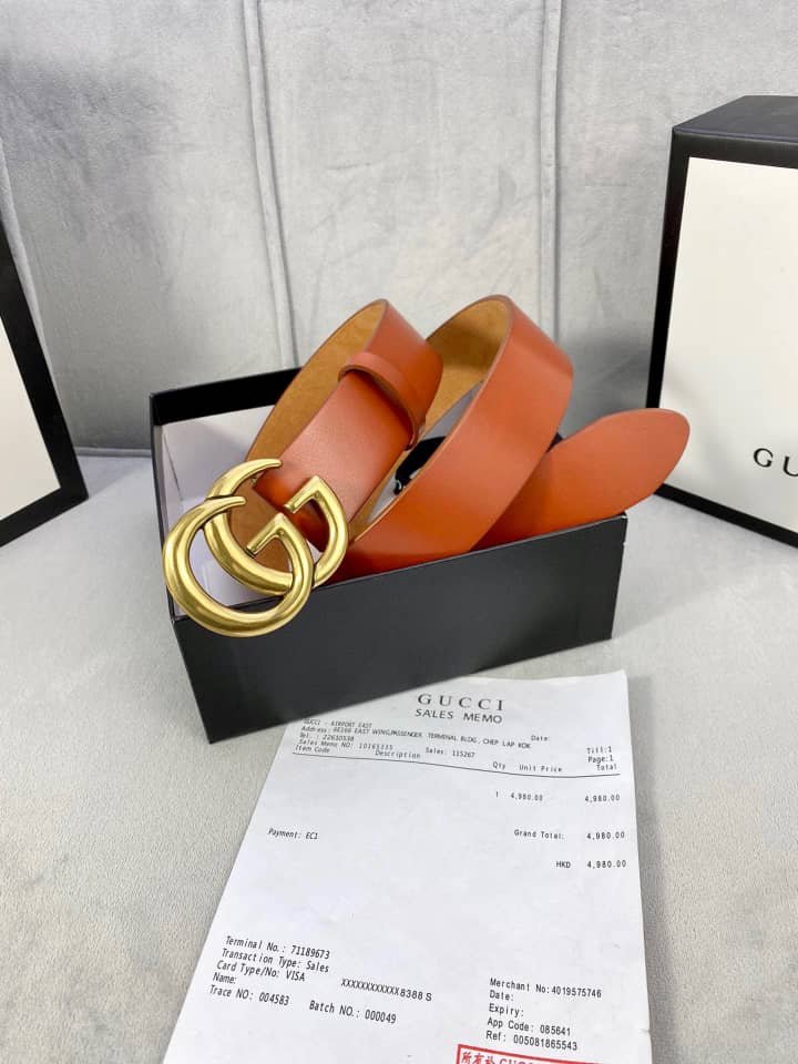 Gvc*1 Gg Marmont Gold Logo Belt Brown