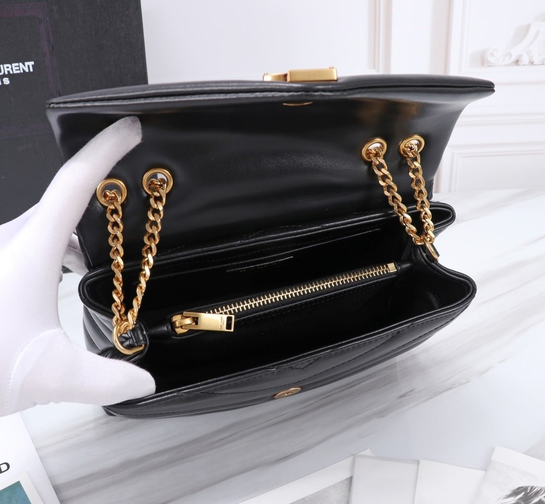 Sa1nt Lau*nt Loulou Small Chain Bag In Matelassé Y Black Gold 23Cm 494699Dv7271000