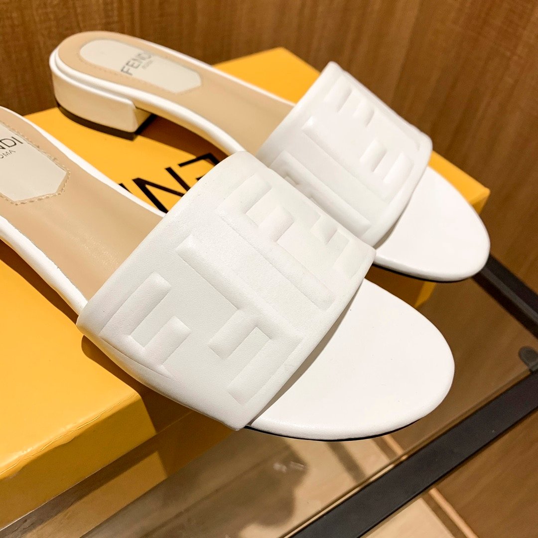 F**di Silk Cowhide Slippers White