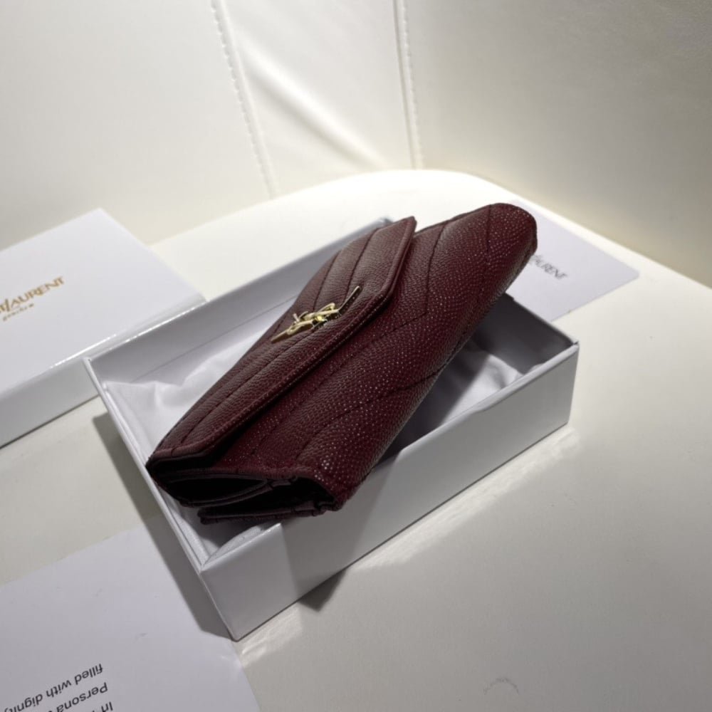 Sa1nt Lau*nt Cassandre Matelassé Small Envelope Wallet In Grain De Poudre Leather 11Cm
