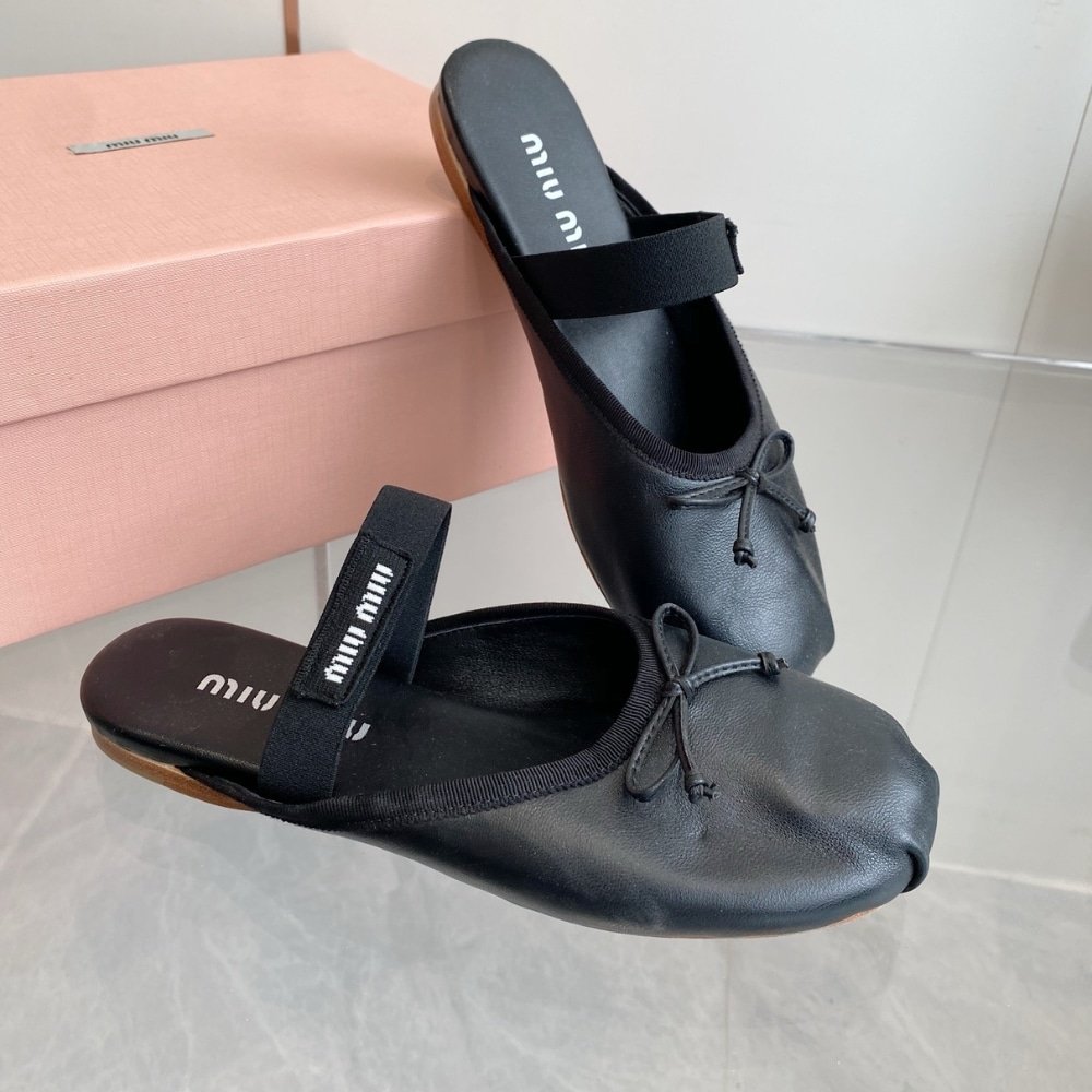 M1um1u Leather Ballerina Mules Black 5F451E Xuu F0002 F 005