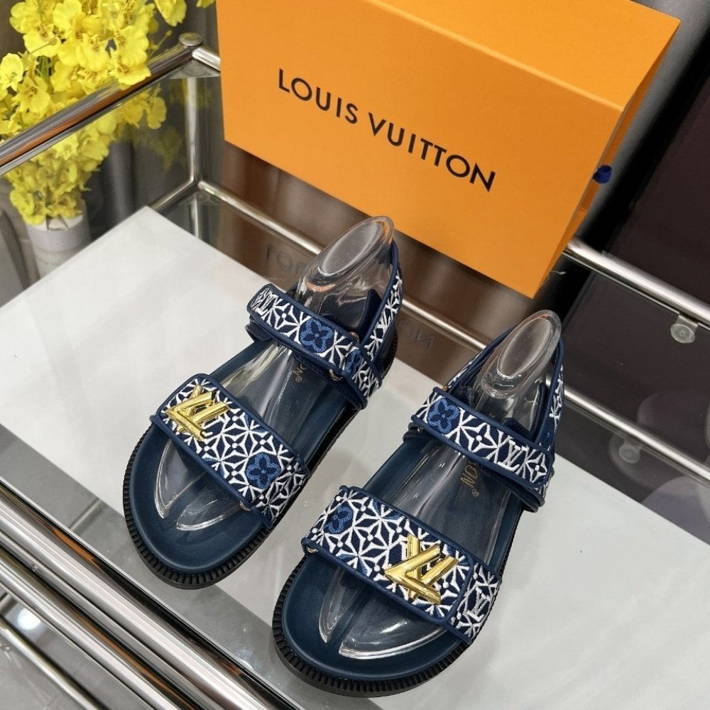 L0vis Vvtt0n Lv Sunset Flat Comfort Sandal Navy Blue 1Ahnkd