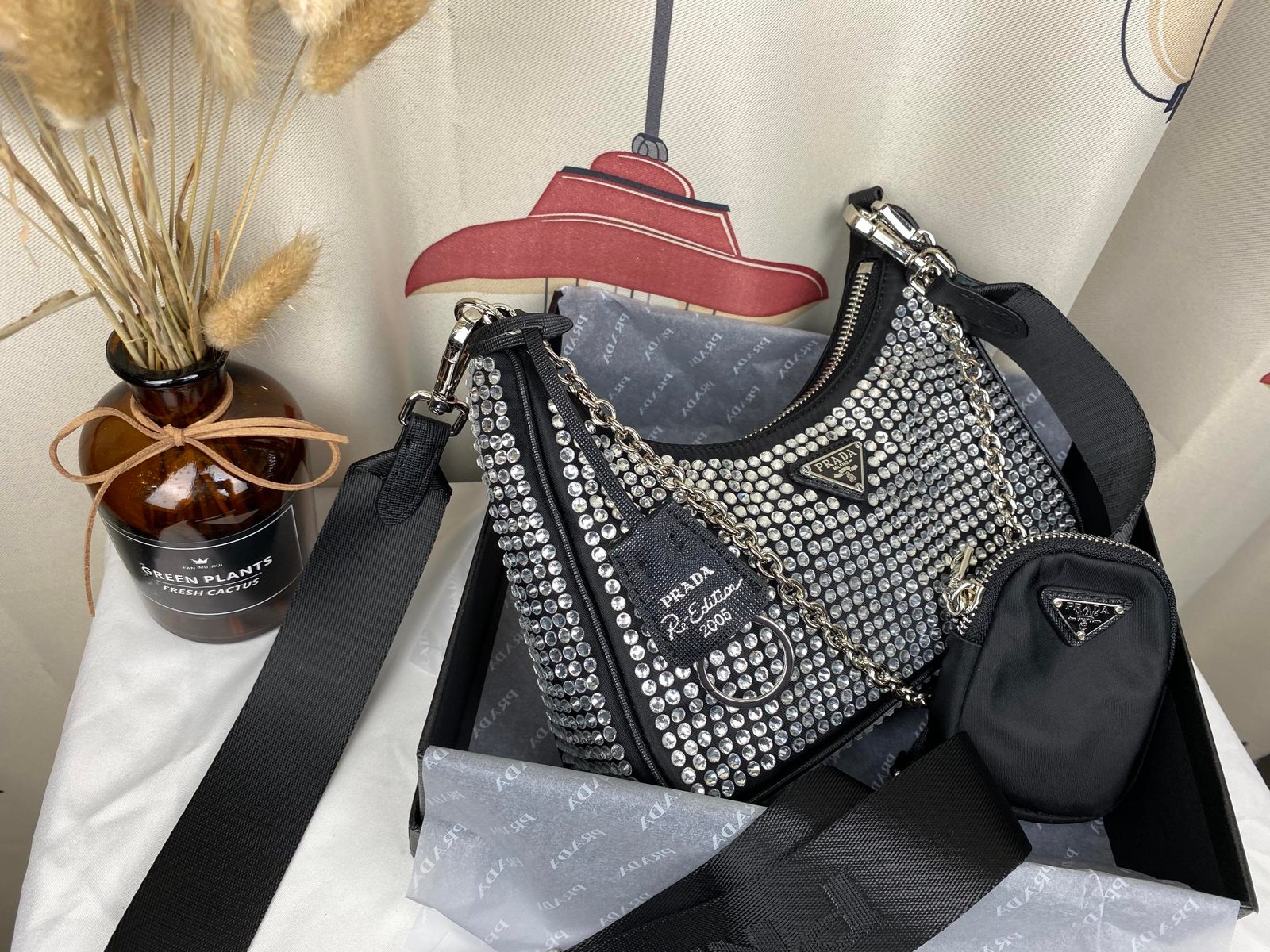 Pra*a Re Edition 2005 Satin Bag With Crystals 23Cm 1Bh204 2Awl F0T7O V V9L