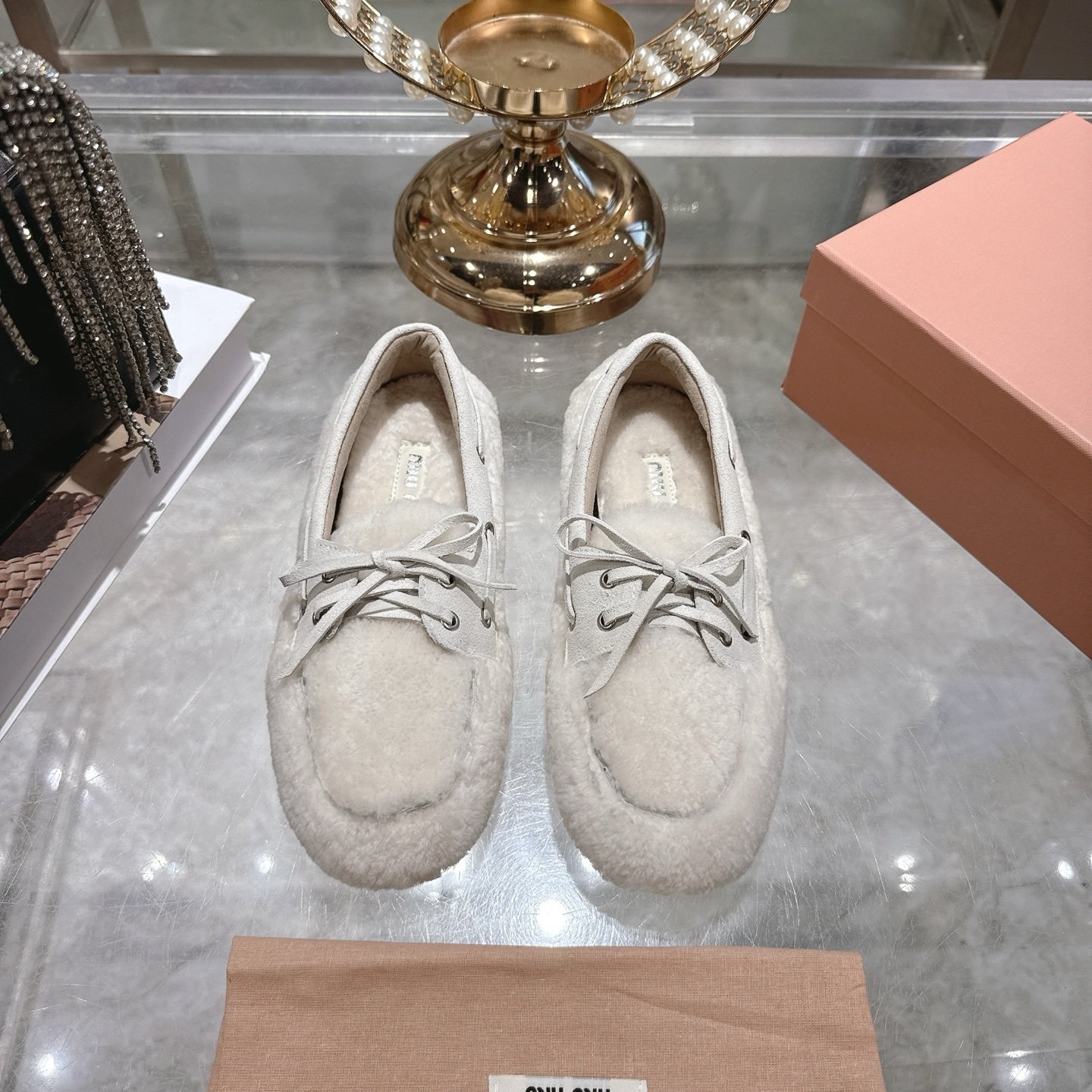 M1um1u Shearing Loafers Natural 5D525E 173 F0018 F 005