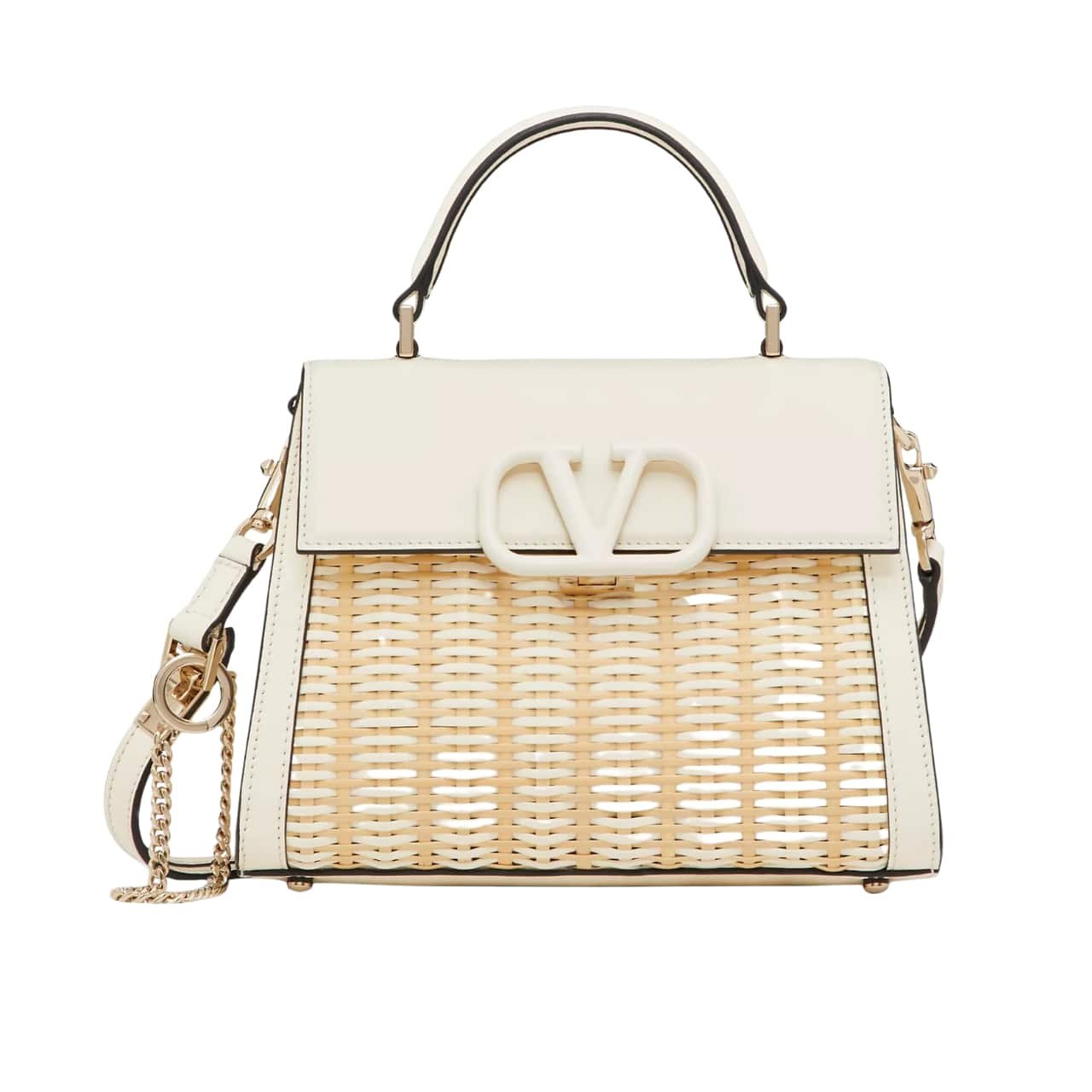 Va1e*ntin0 Garavani Small Vsling Wicker Handbag White 22Cm