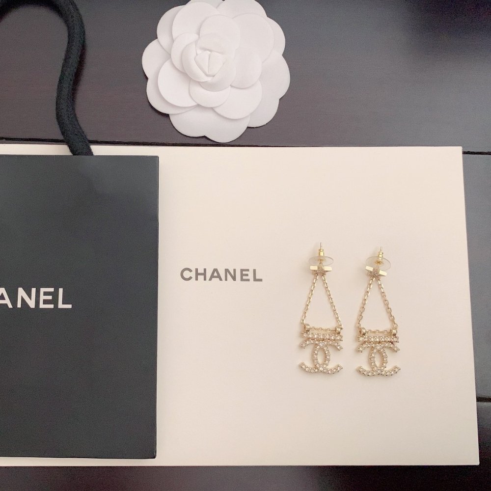 Ch**el Star Crystal Chain Bar Stud Drop Earrings Ab8068 B07810 Nh432