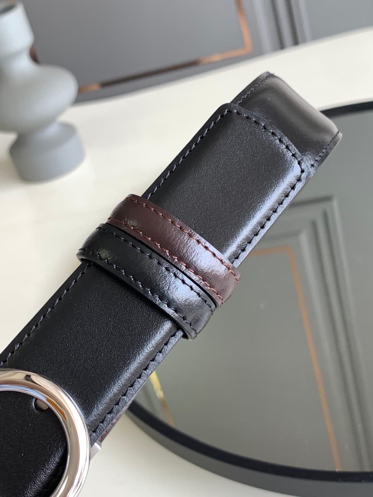 Salvatore Ferragamo Reversible Leather Belt Black 3.5Cm