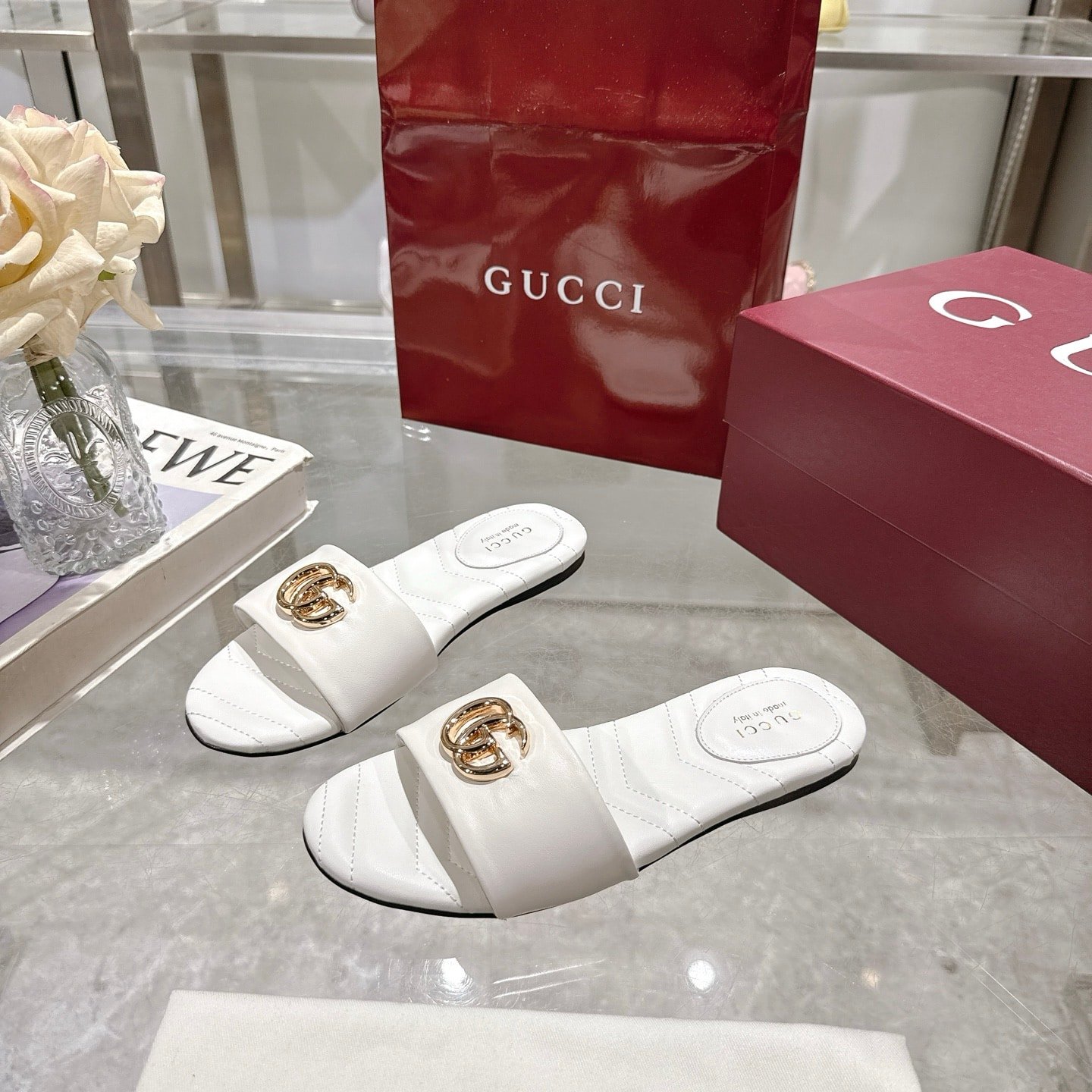 Gvc*1 Women Slide Sandal With Double G White 832449 Bko00 9540