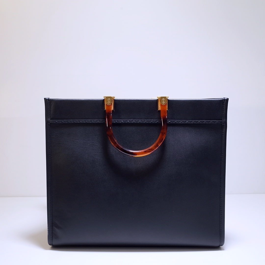 F**di Sunshine Large Black Leather Shopper 41Cm 8Bh372Abvlf0Kur
