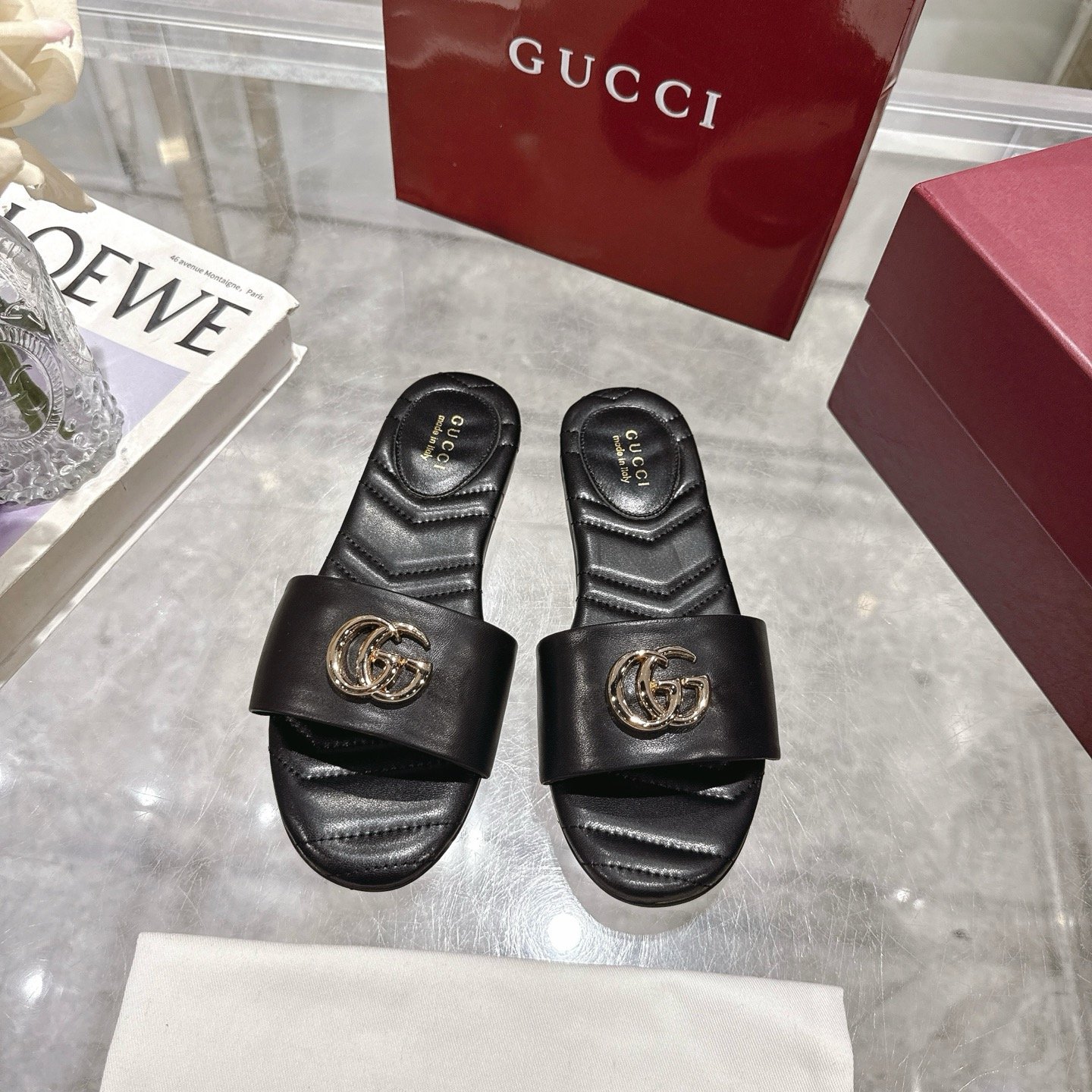 Gvc*1 Women Slide Sandal With Double G Black ‎832449 Bko00 1000