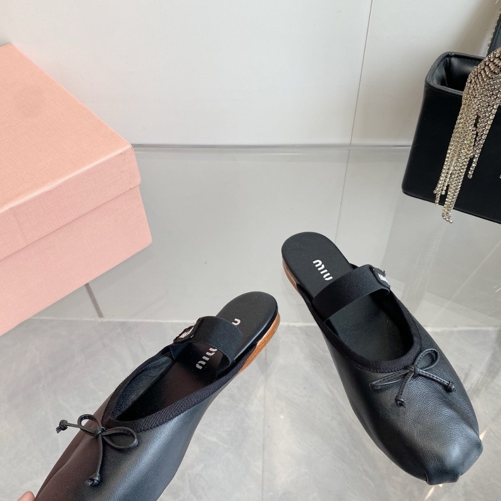 M1um1u Leather Ballerina Mules Black 5F451E Xuu F0002 F 005