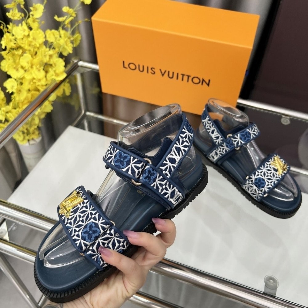 L0vis Vvtt0n Lv Sunset Flat Comfort Sandal Navy Blue 1Ahnkd