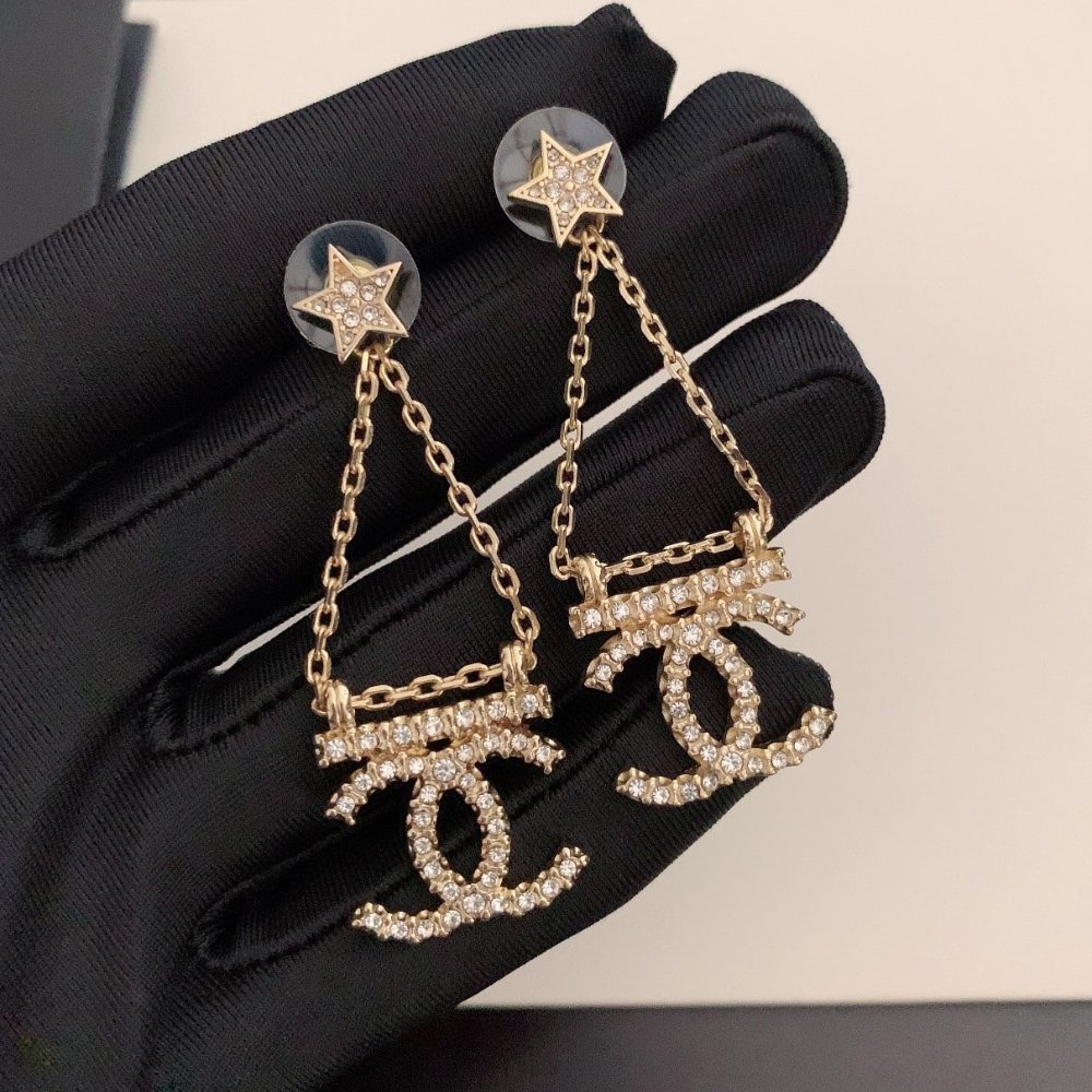 Ch**el Star Crystal Chain Bar Stud Drop Earrings Ab8068 B07810 Nh432
