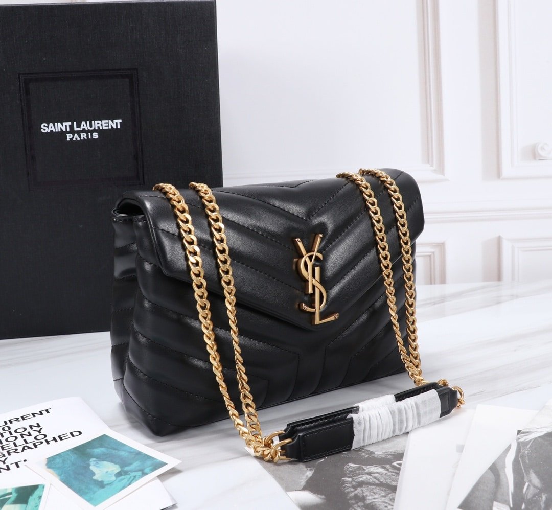 Sa1nt Lau*nt Loulou Small Chain Bag In Matelassé Y Black Gold 23Cm 494699Dv7271000