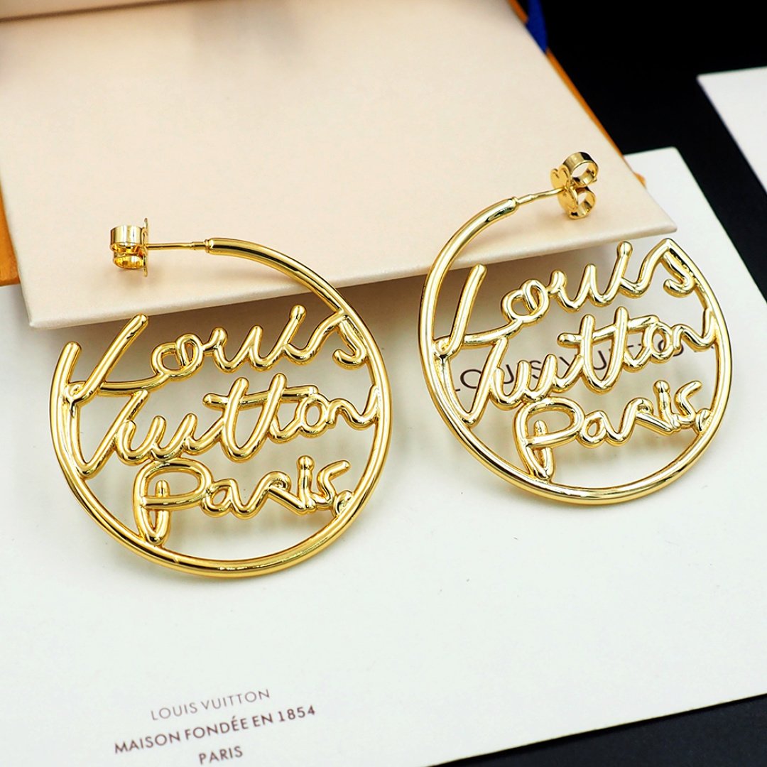 L0vis Vvtt0n Lv Script Earrings Gold M03239