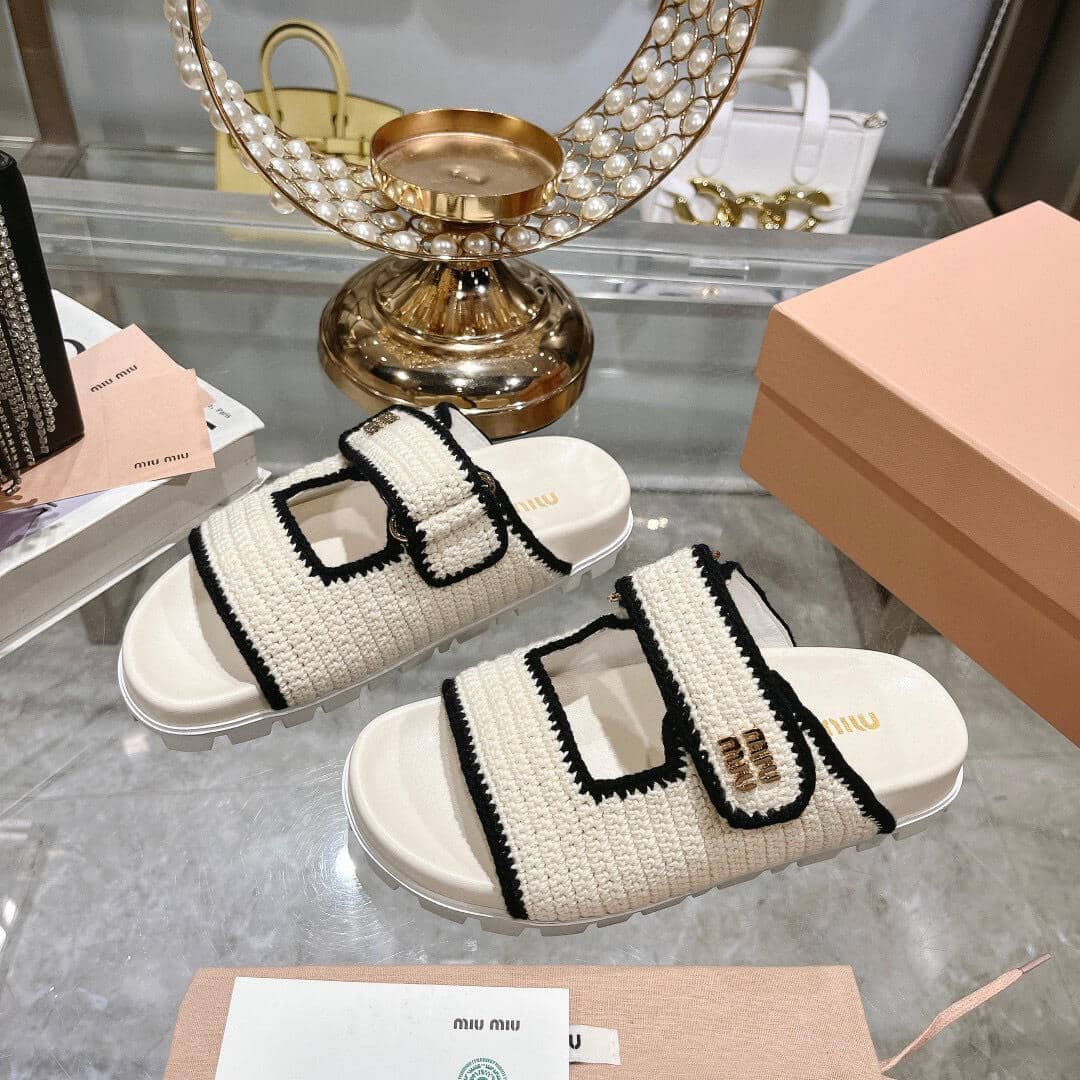 M1um1u Crochet Knit Slides White 5Xx641 2Cq2 F0A72 F 010