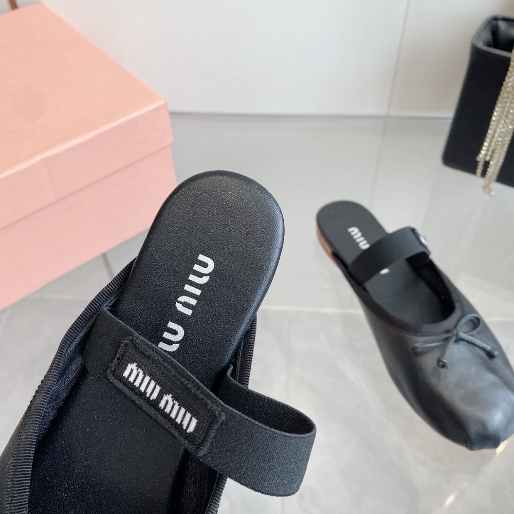M1um1u Leather Ballerina Mules Black 5F451E Xuu F0002 F 005