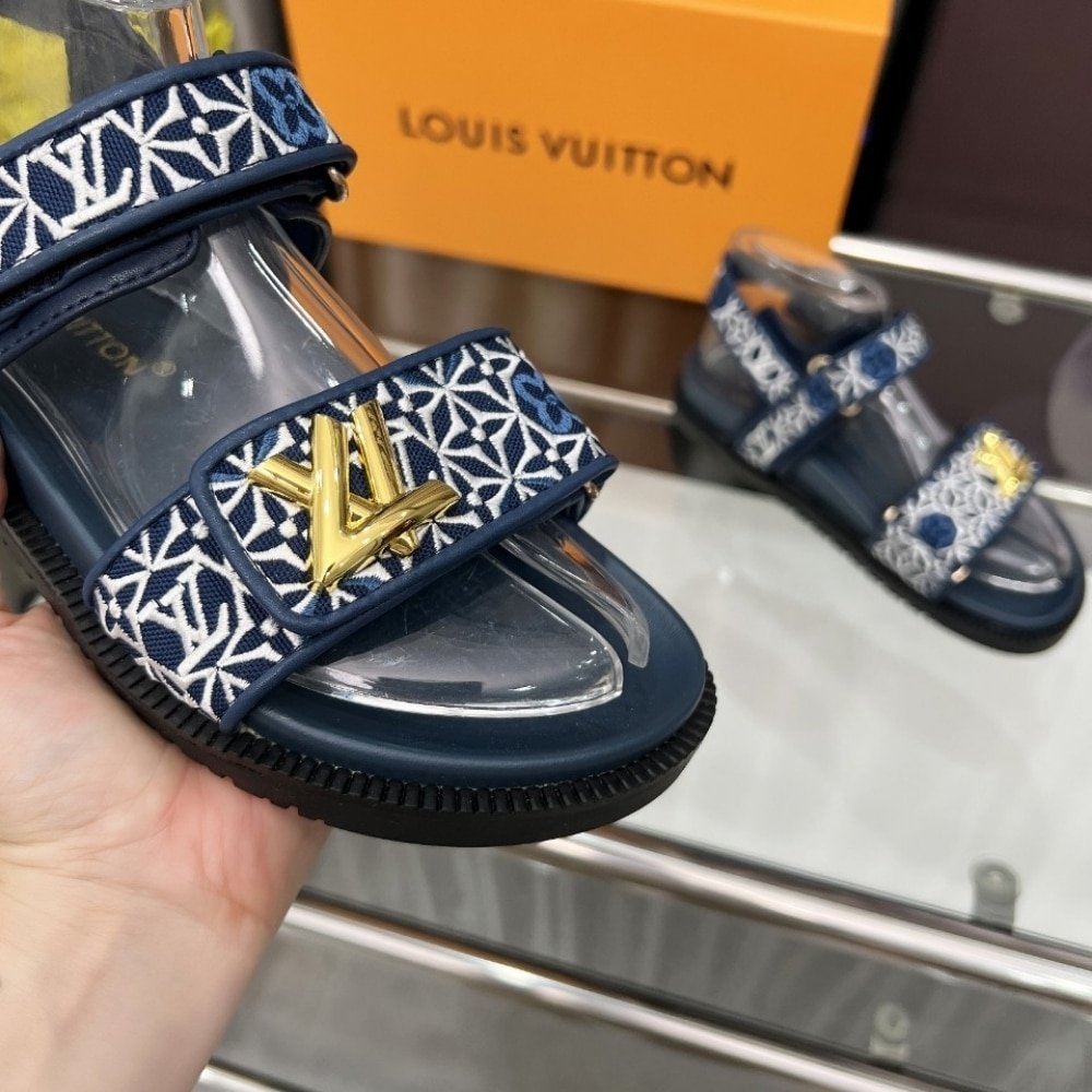 L0vis Vvtt0n Lv Sunset Flat Comfort Sandal Navy Blue 1Ahnkd