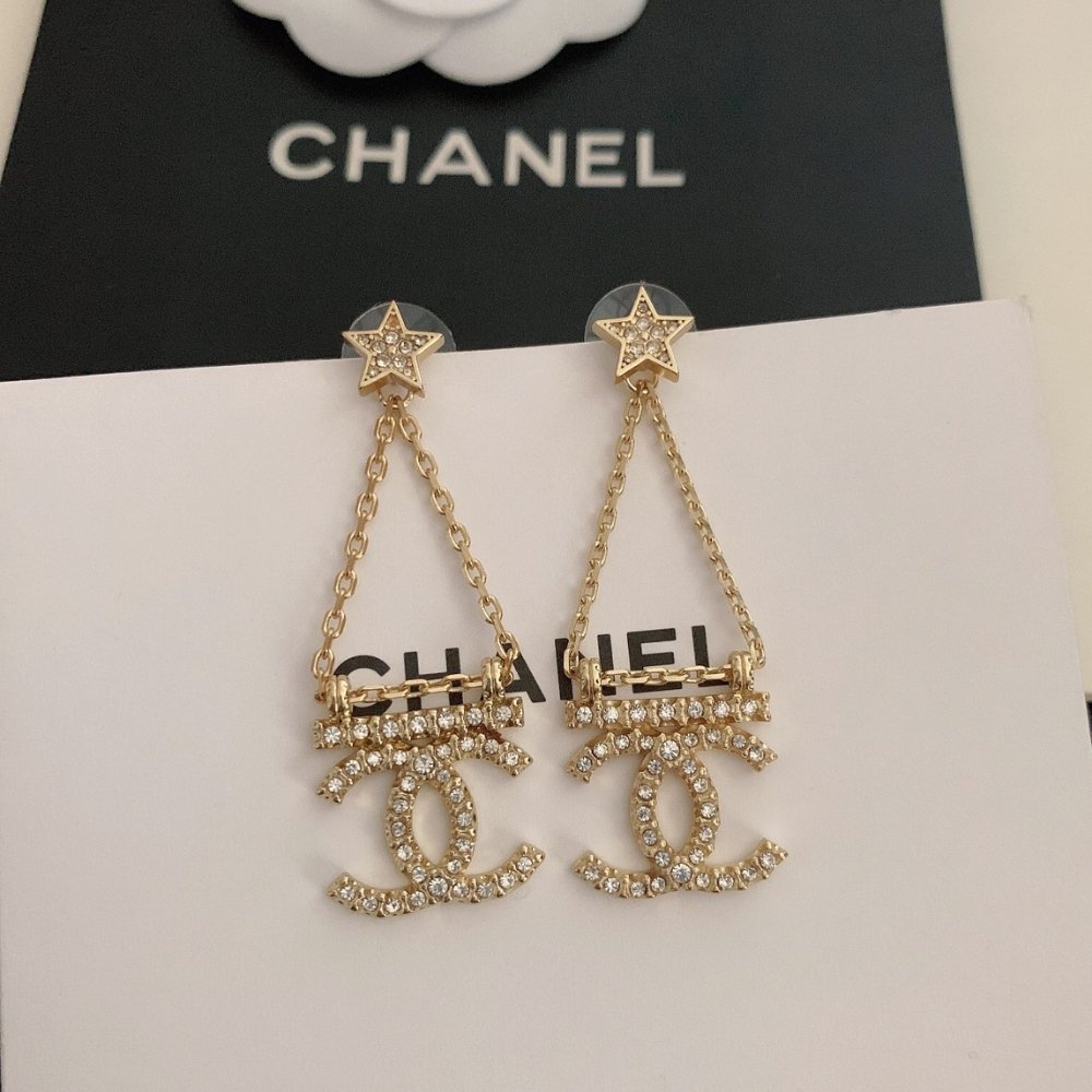 Ch**el Star Crystal Chain Bar Stud Drop Earrings Ab8068 B07810 Nh432