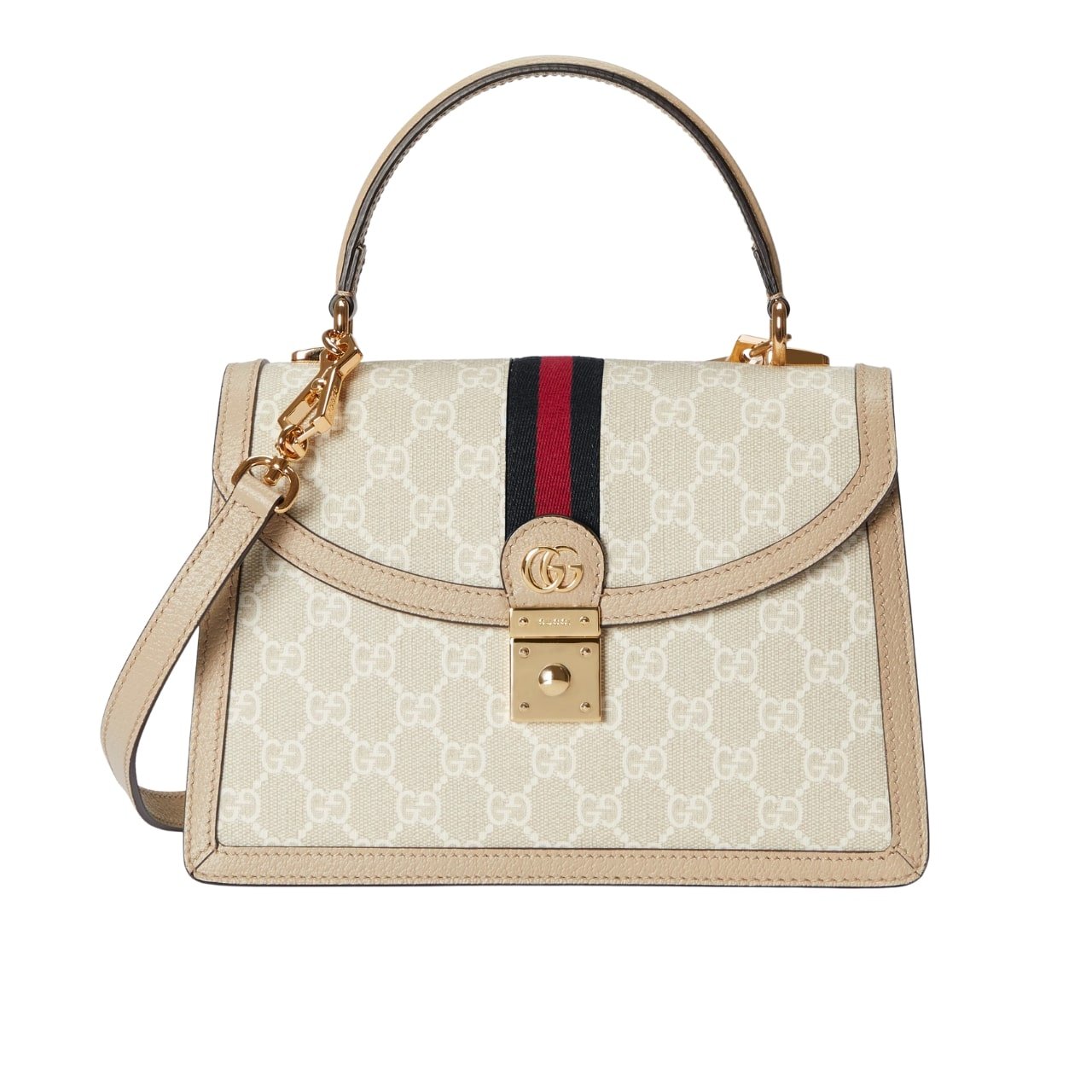 Gvc*1 Ophidia Medium Top Handle Bag Gg Svp*me Beige And White 25Cm 651055 Uulag 9682