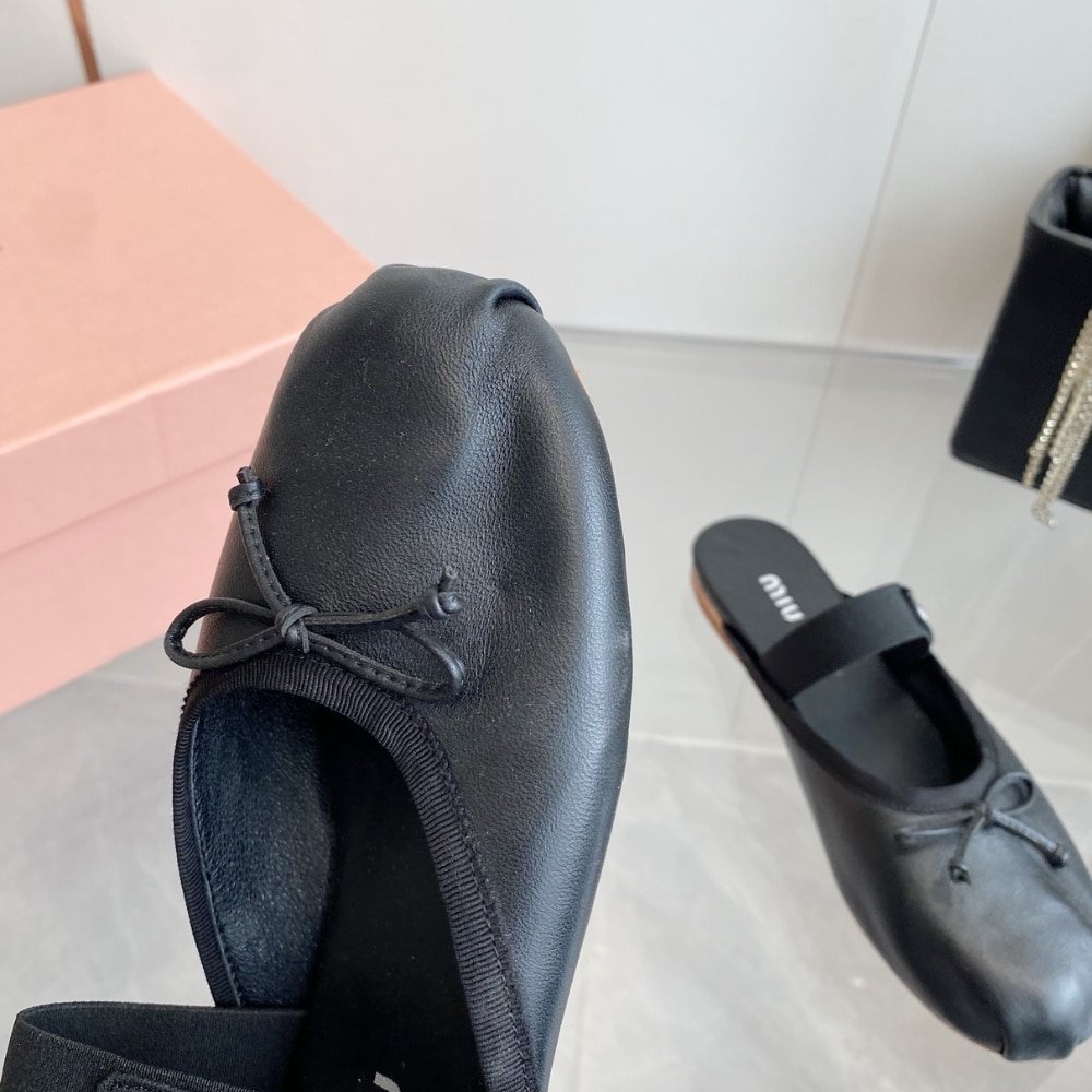 M1um1u Leather Ballerina Mules Black 5F451E Xuu F0002 F 005