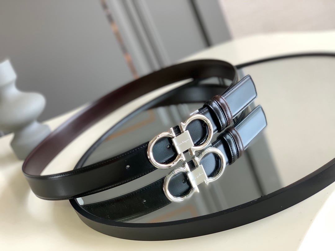 Salvatore Ferragamo Reversible Leather Belt Black 3.5Cm
