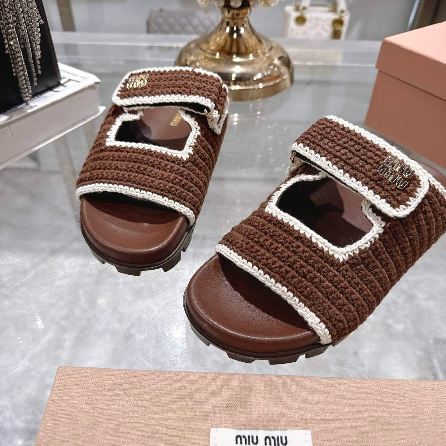 M1um1u Crochet Knit Slides Brown 5Xx641 2Cq2 F0Cms F 010