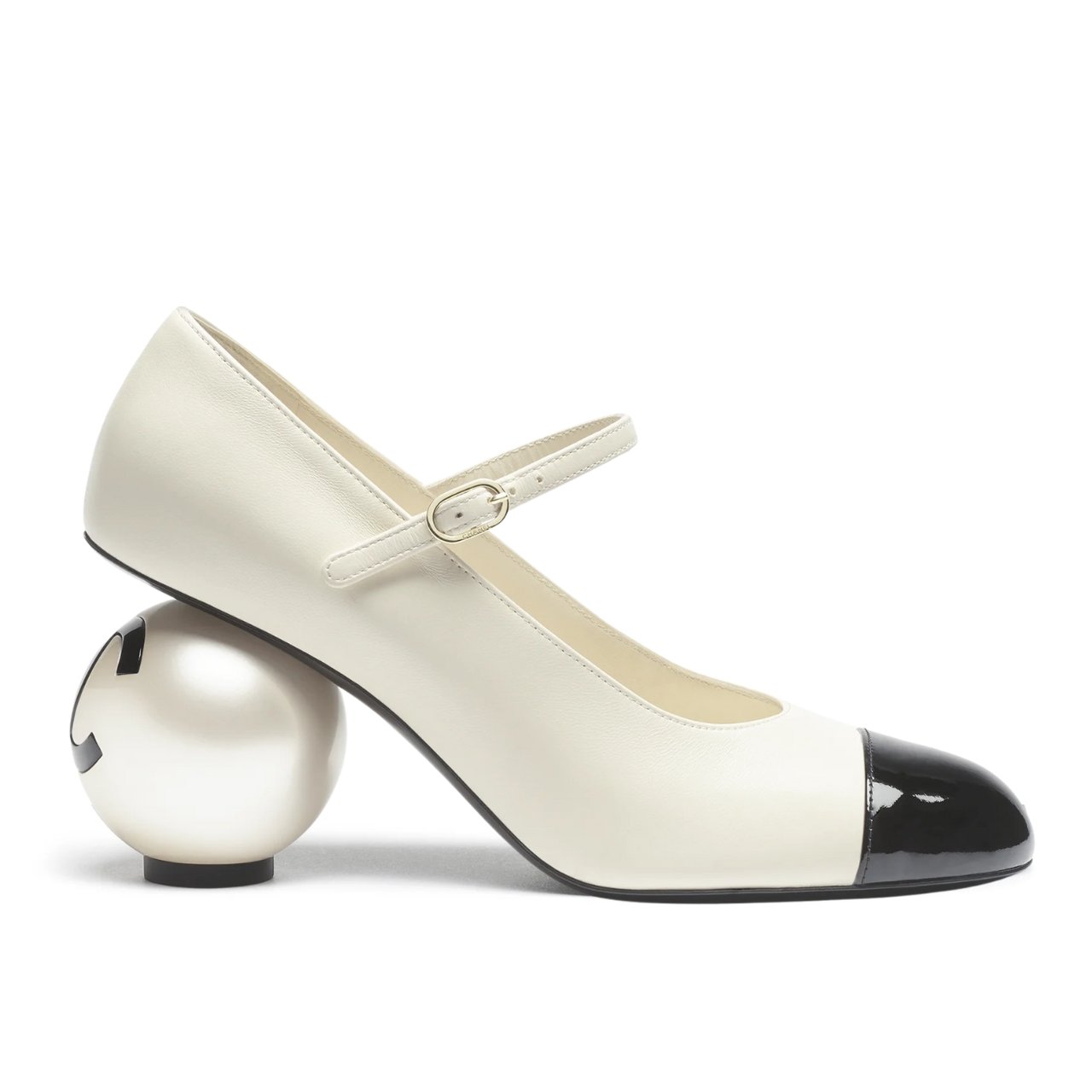 Ch**el Mary Janes Patent And Imitation Pearls White Black G46775 B22202 U4186