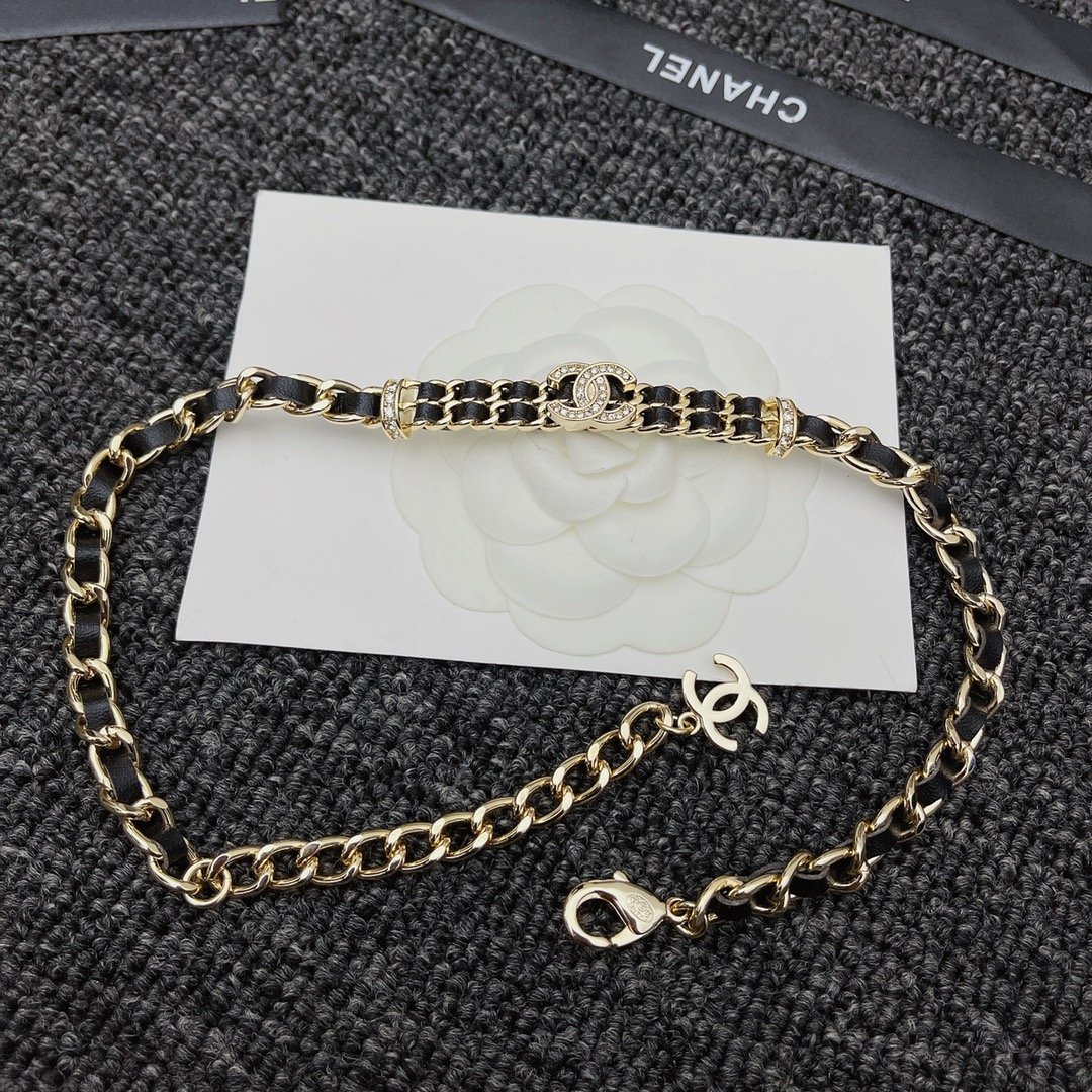 Ch**el Chain Cc Champagne Choker Necklace Ab6890 B06537 Nf006