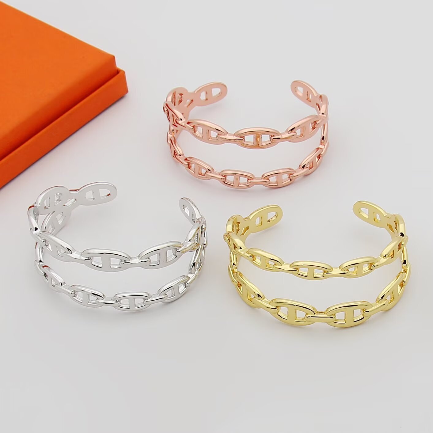 H**me5 Chaine Dancre Enchainee Double Bracelet Silver H122405B 00Sh