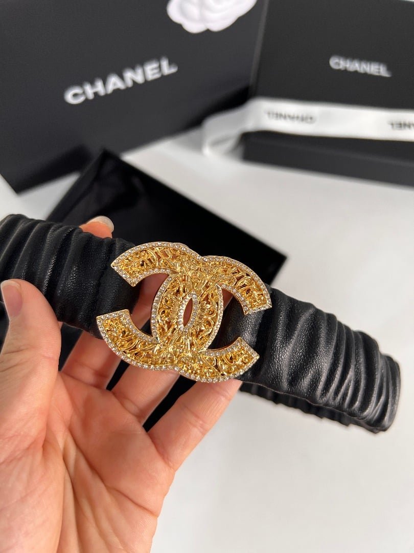 Ch**el Leather Belt With Swarovski Stone Variable 30Mm