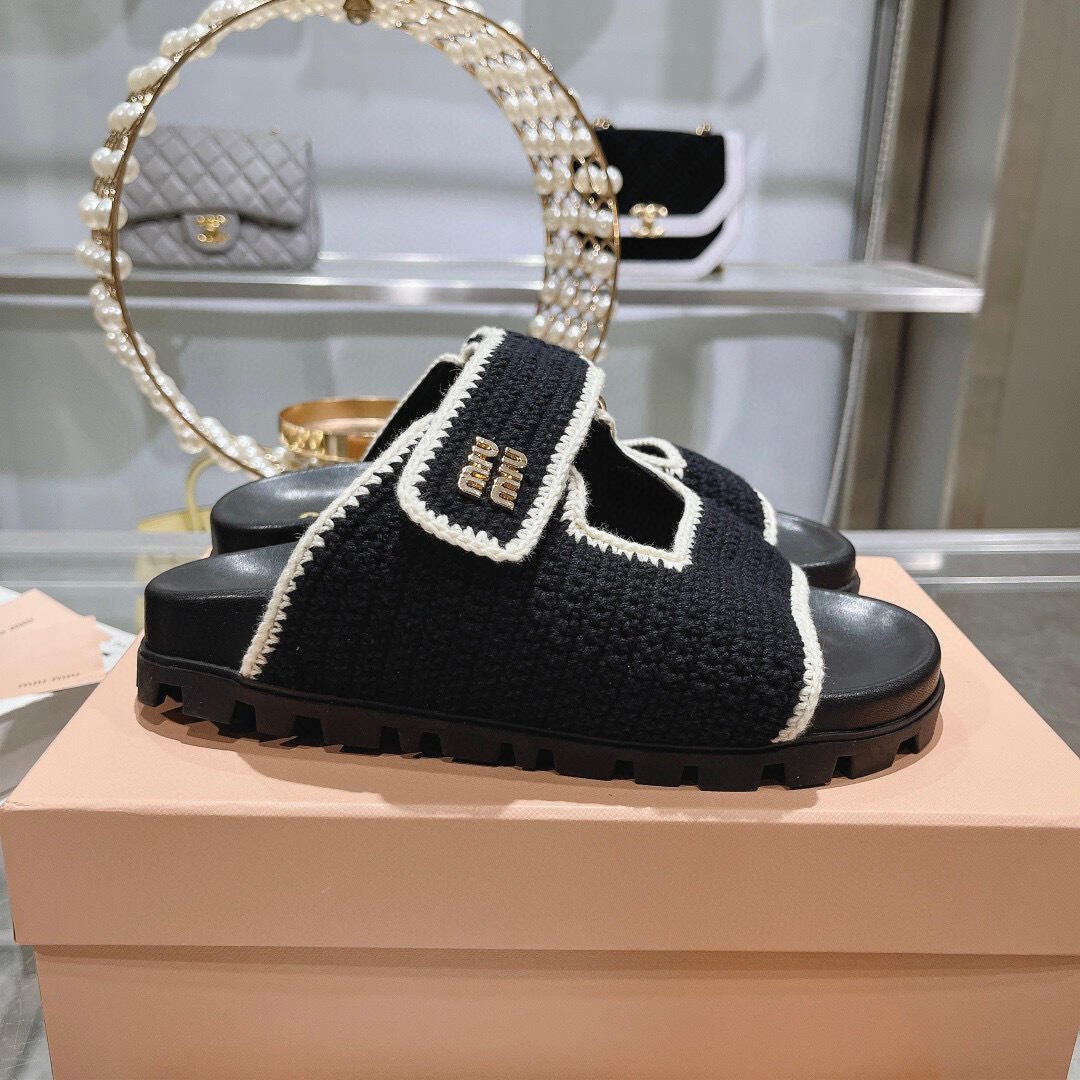 M1um1u Crochet Knit Slides Black