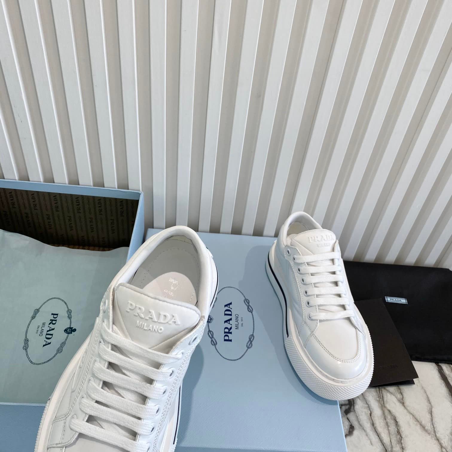 Pra*a Macro Re-Nylon And Brushed Leather Sneakers White 2Eg3763Lf5F0009
