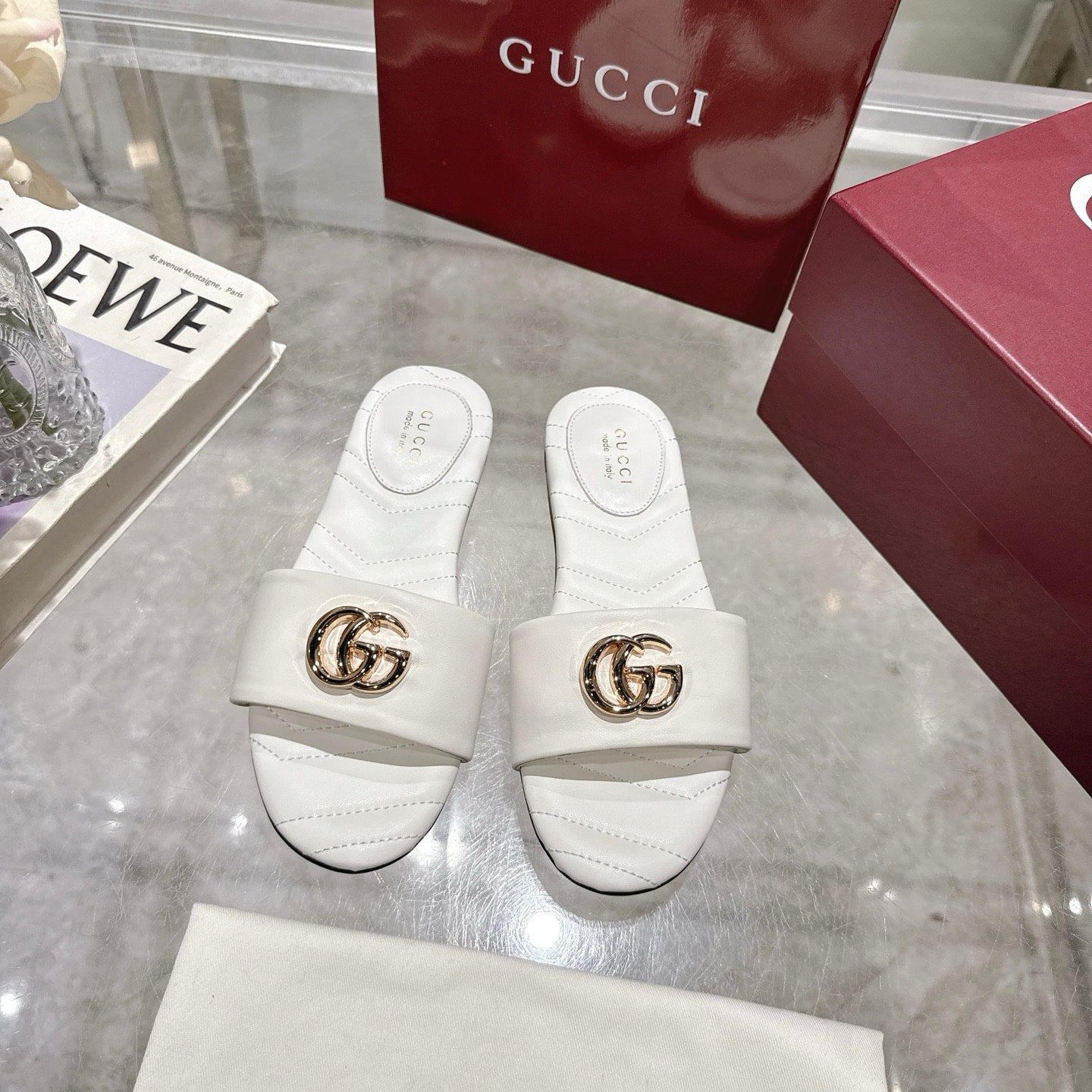 Gvc*1 Women Slide Sandal With Double G White 832449 Bko00 9540