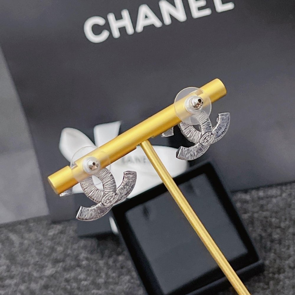 Ch**el Cc Crystal Stud Earrings Metal Silver