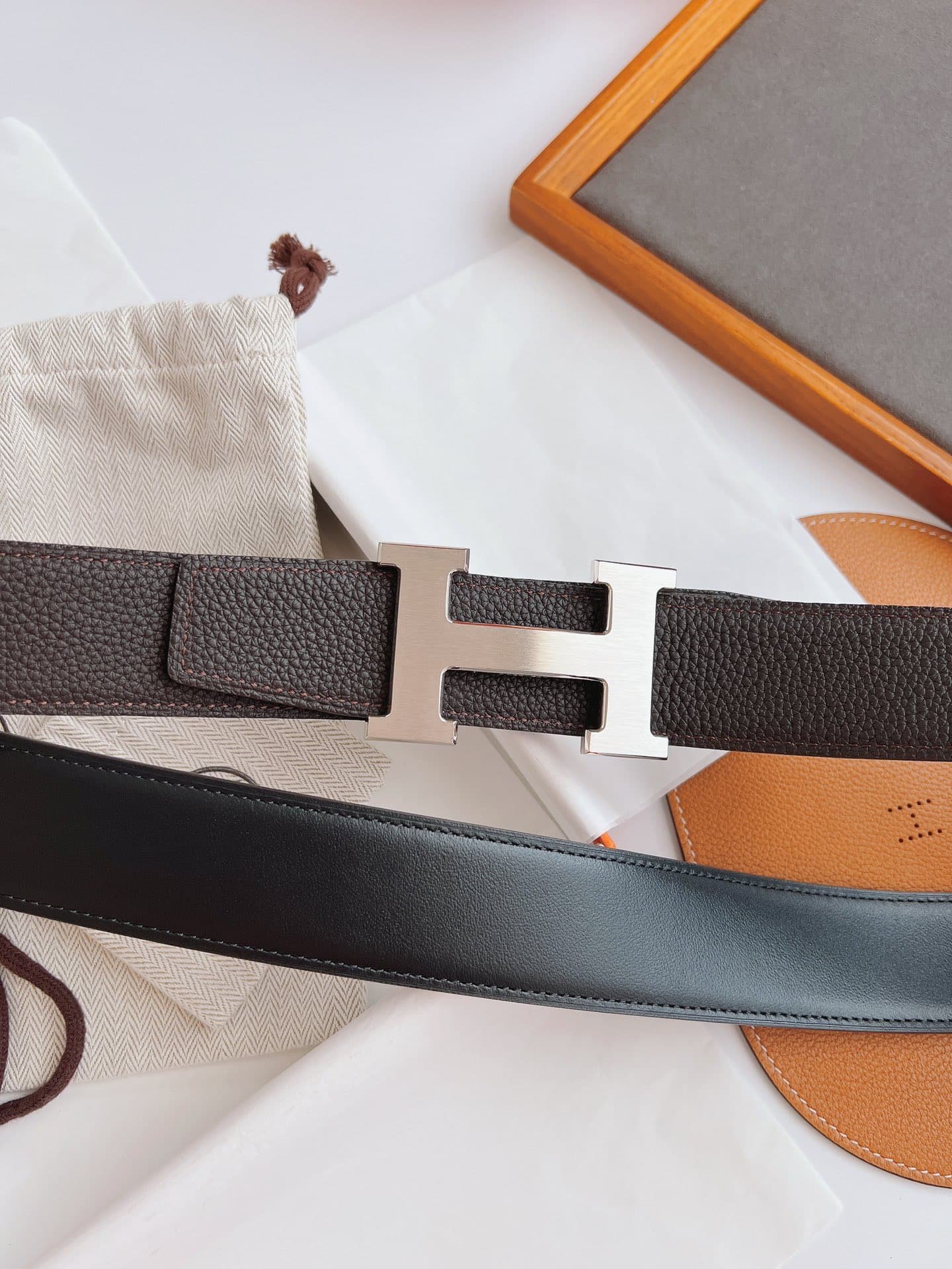 H**me5 Belt Togo Swift Silver Buckle Brown 38Mm