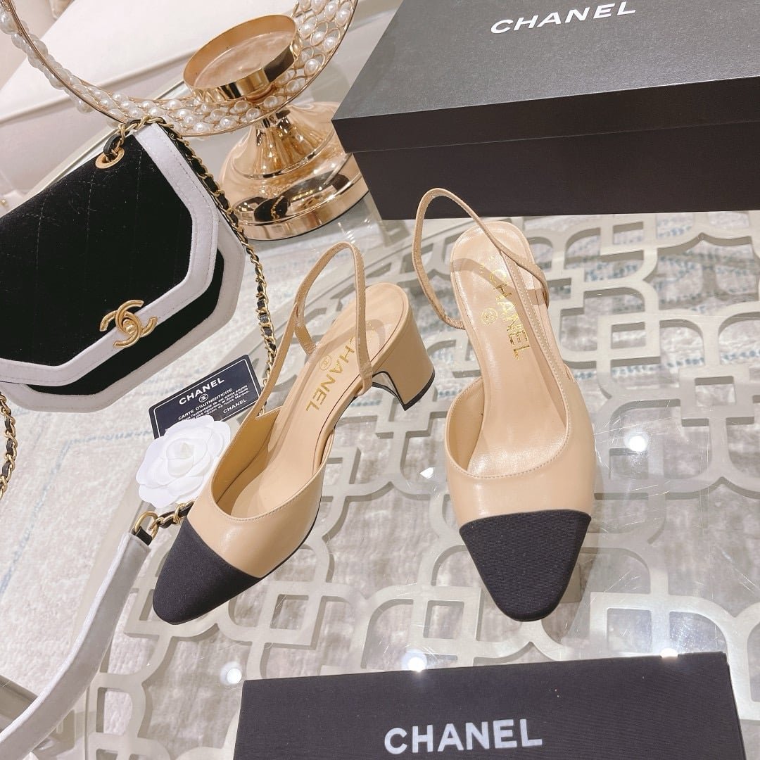 Ch**el Slingbacks Grosgrain Beige And Black G31318 Y50006 C8378