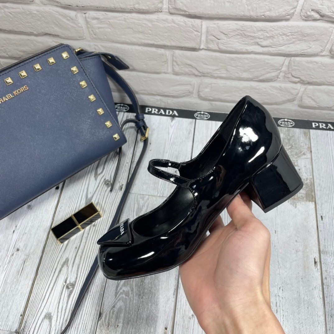 Pra*a Women’S Logo Patch Heeled Pumps Black 1I768Mf045069