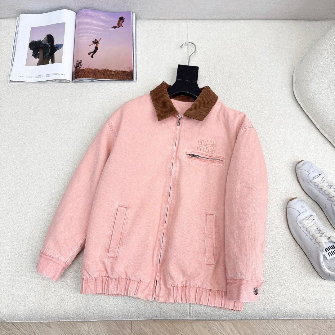 M1um1u Padded Denim Blouson Jacket Pink Gwb221 179Q F0028 S Ooo