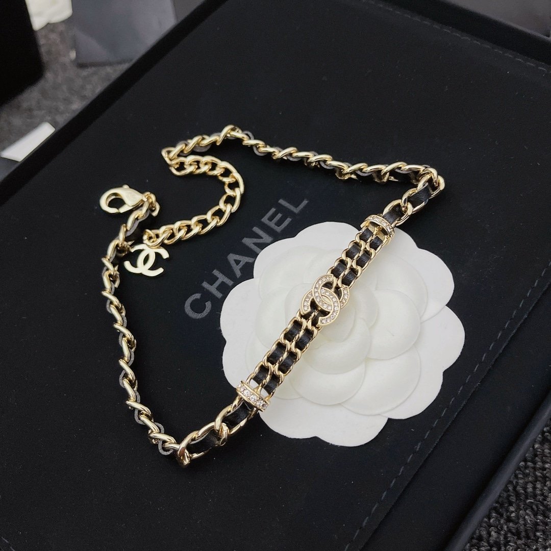 Ch**el Chain Cc Champagne Choker Necklace Ab6890 B06537 Nf006