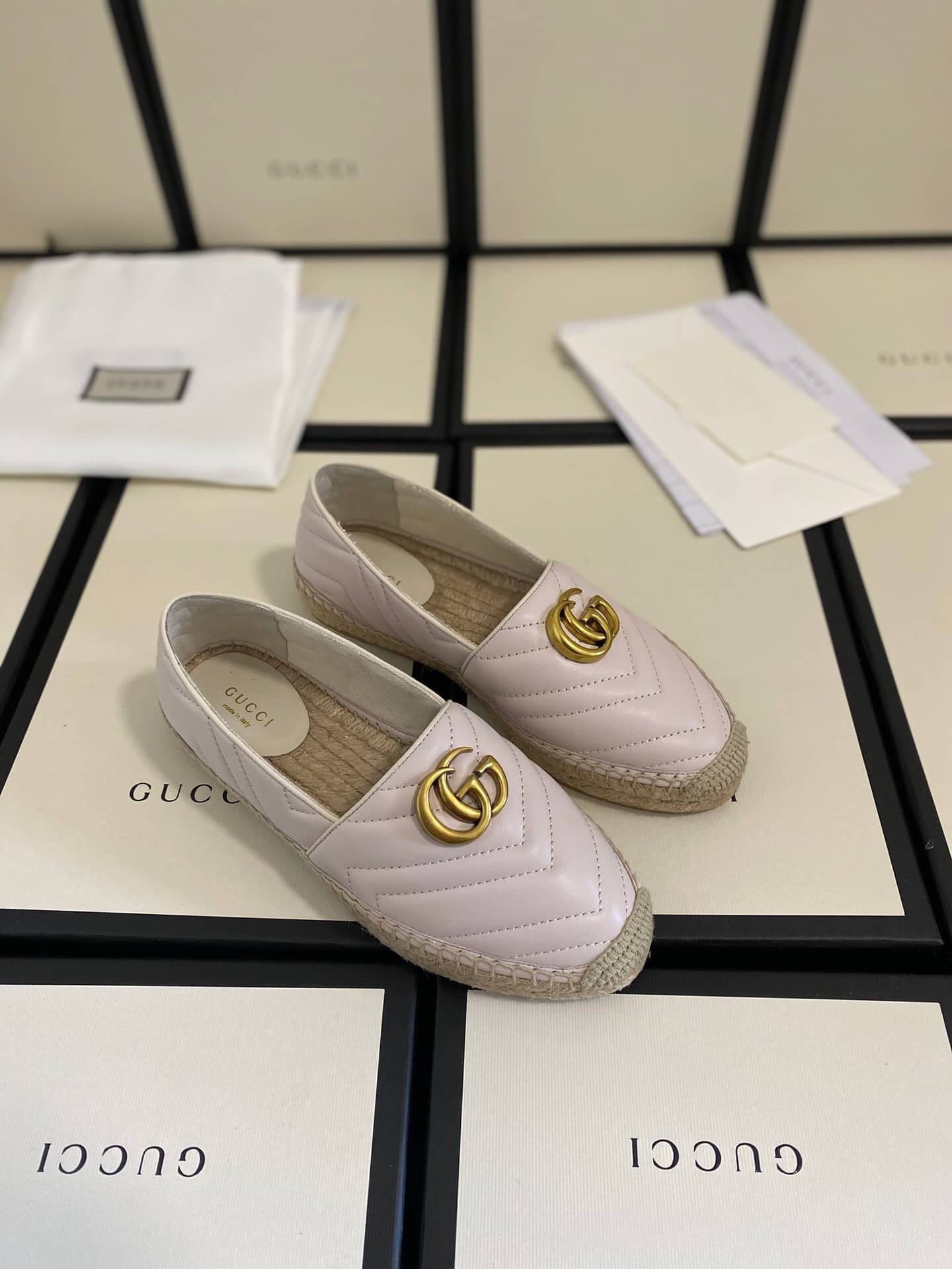 Gvc*1 Leather Espadrille With Double G White ‎551890 Bko00 1000