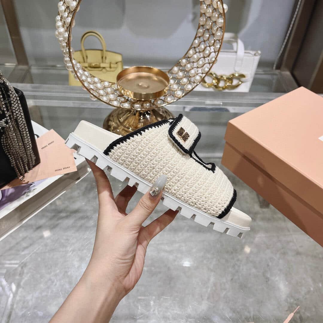 M1um1u Crochet Knit Slides White 5Xx641 2Cq2 F0A72 F 010