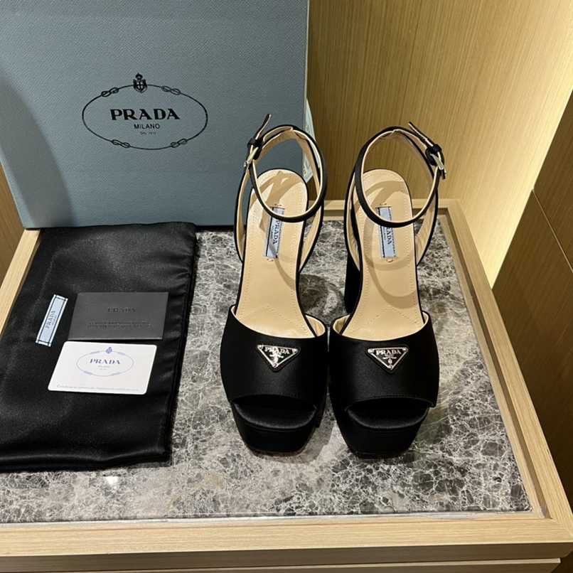 Pra*a High Heeled Satin Sandals Black 1Xp48B 049 F0002 F 135