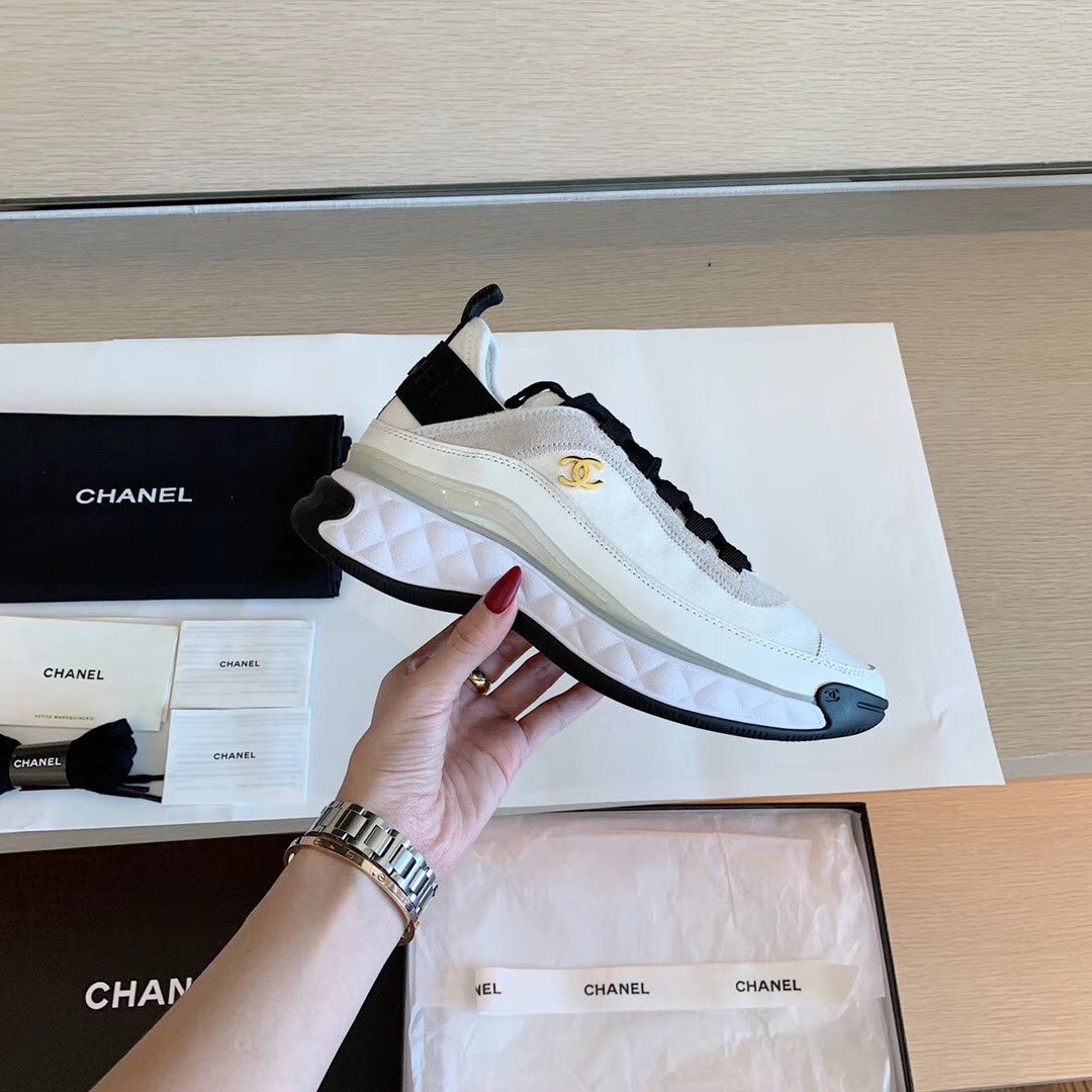 Ch**el Velvet Sneakers Ivory And Black G35617