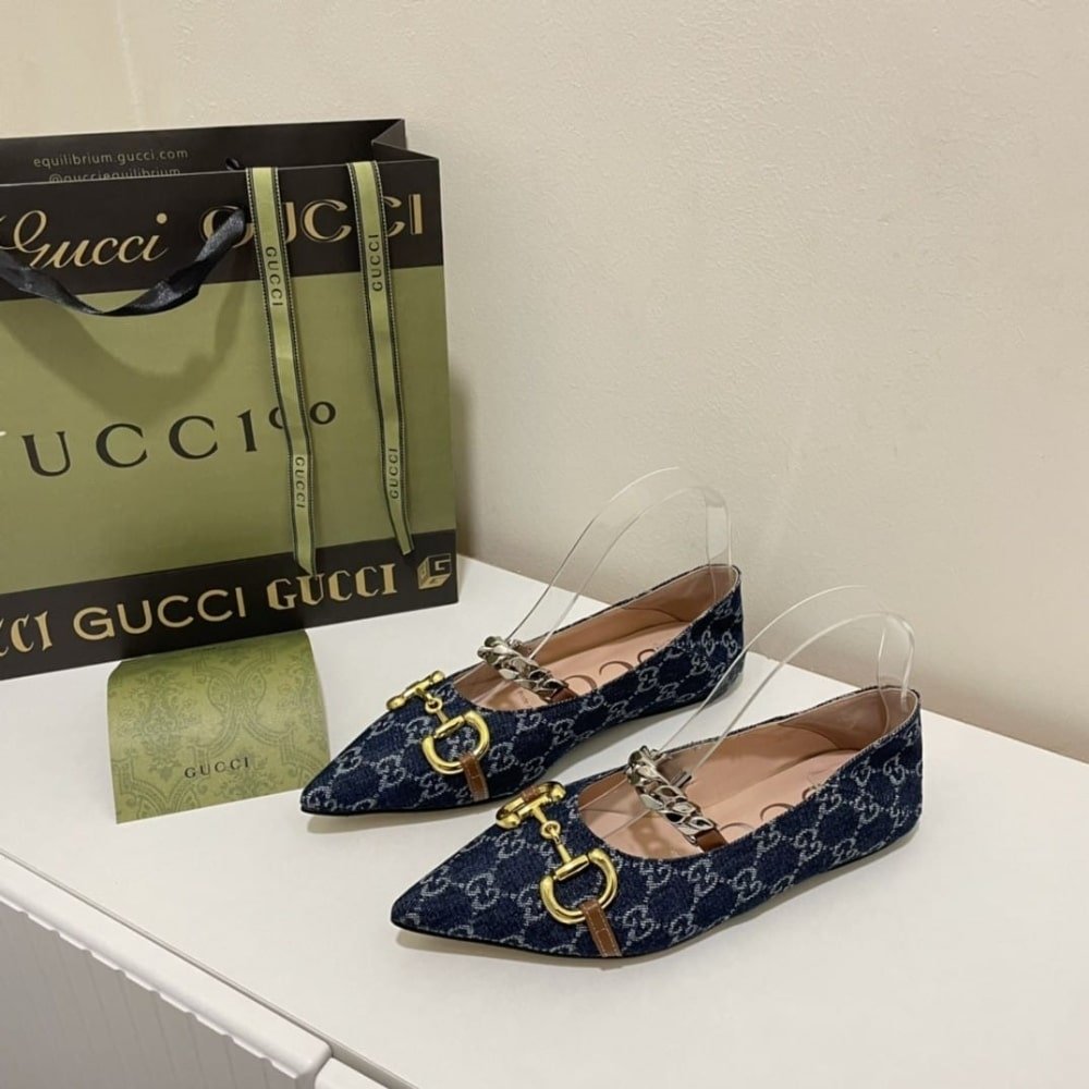 Gvc*1 Women’S Gg Horsebit Ballet Flat Denim 635101 2Kq80 4462
