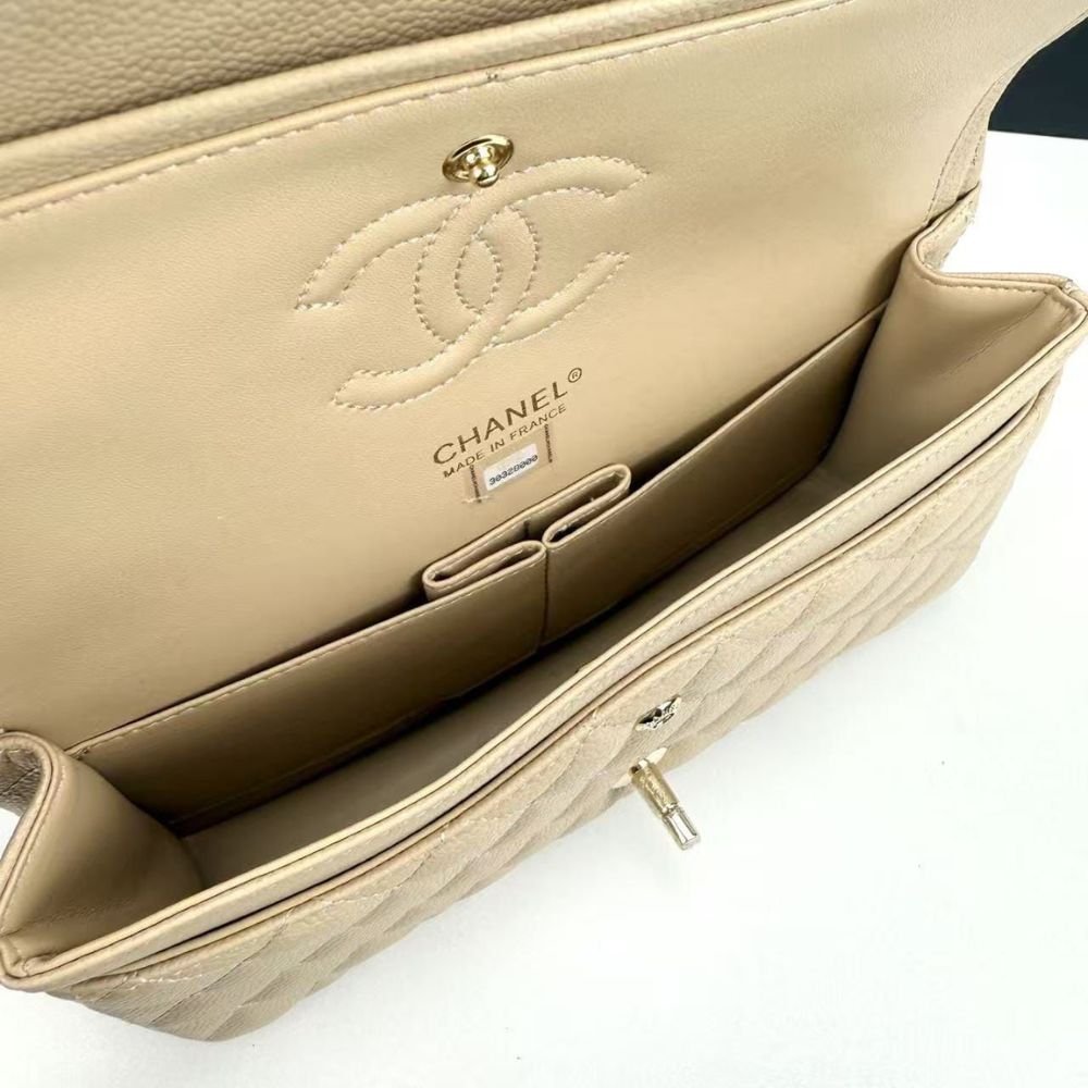 Ch**el Medium Classic Double Flap Bag Beige 25Cm A01113 Y04059 NZG77