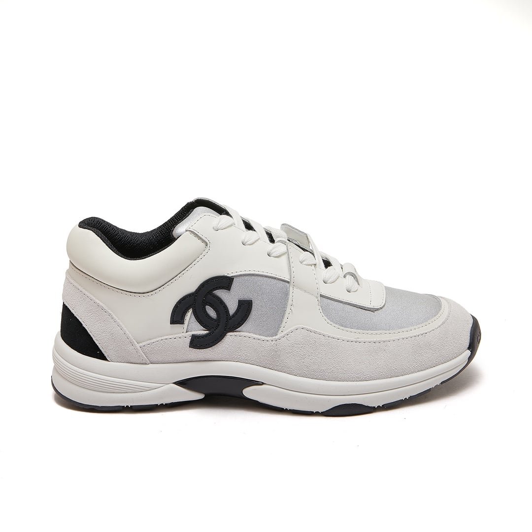Ch**el Suede And Leather Cc Low Top Sneaker White Black