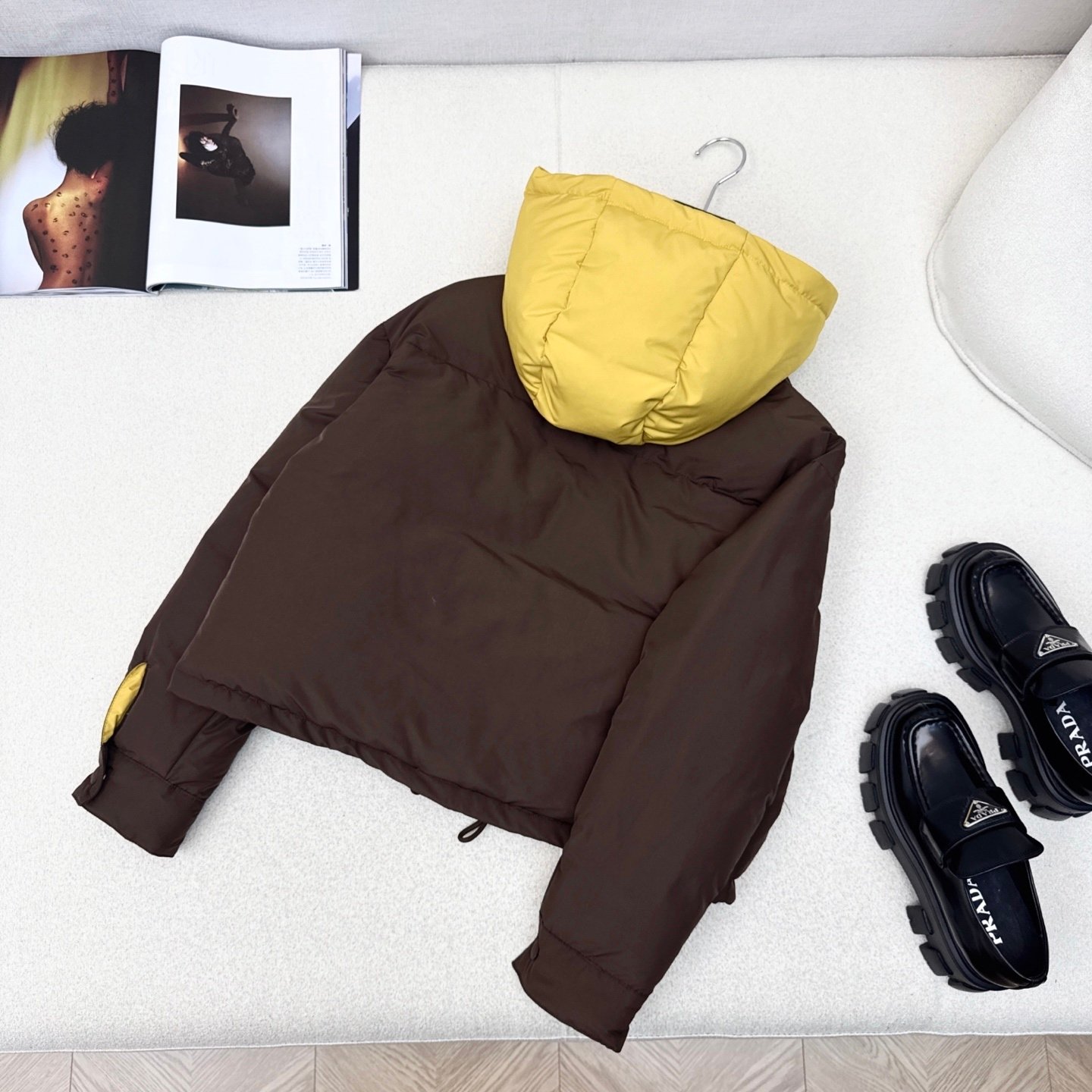 M1um1u Technical Ponge Down Hoodie Jacket Coffee Ml1315 1720 F045I S Ooo
