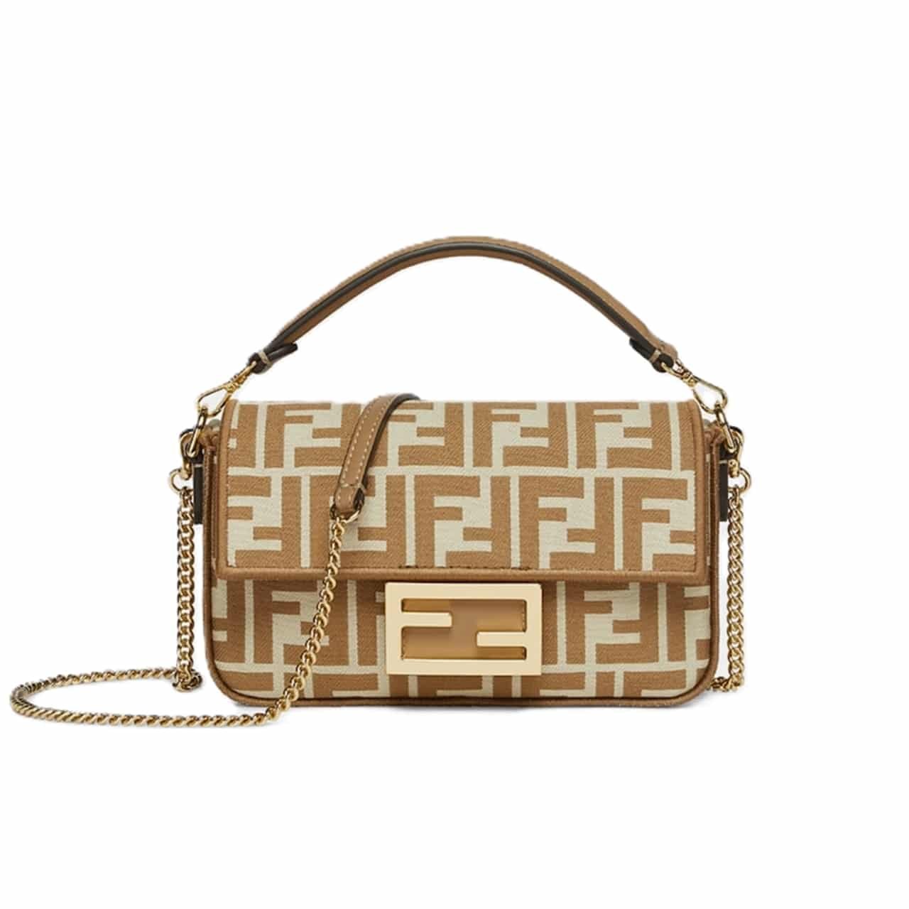 F**di Baguette Mini Ff Jacquard Fabric Bag Beige 21Cm
